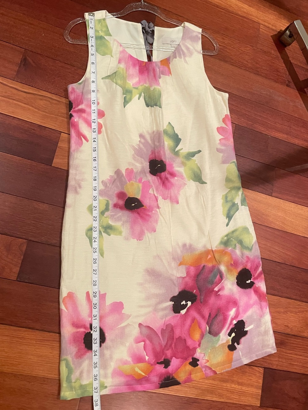 LOFT Floral Sleeveless Shift Dress in Cream, Pink & Green